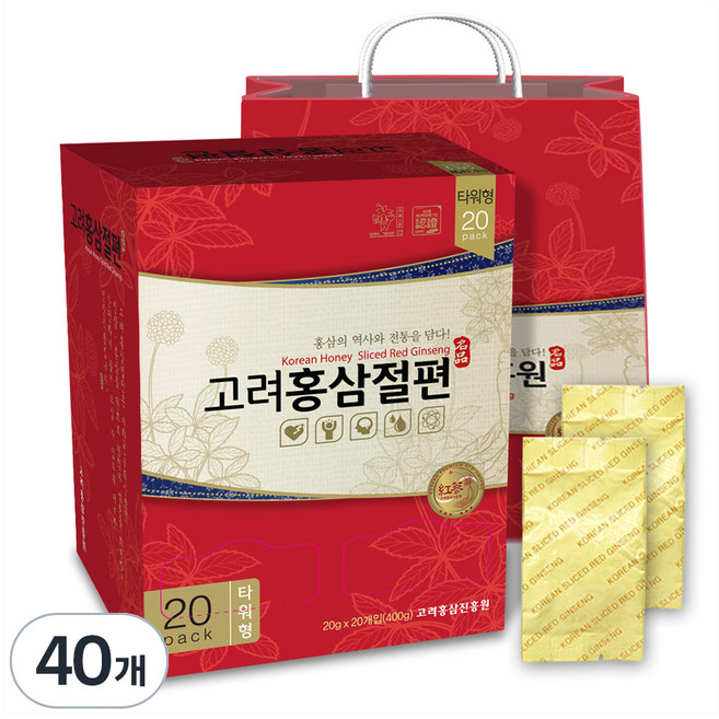 고려홍삼진흥원 고려홍삼절편 타워형 + 쇼핑백, 400g, 2박스