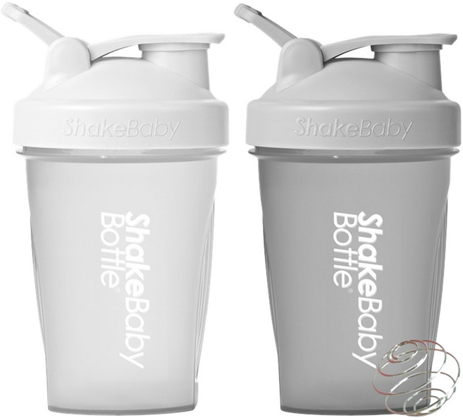 쉐이크베이비 보틀 쉐이커 2종 세트, 화이트 + 그레이, 600ml, 2개