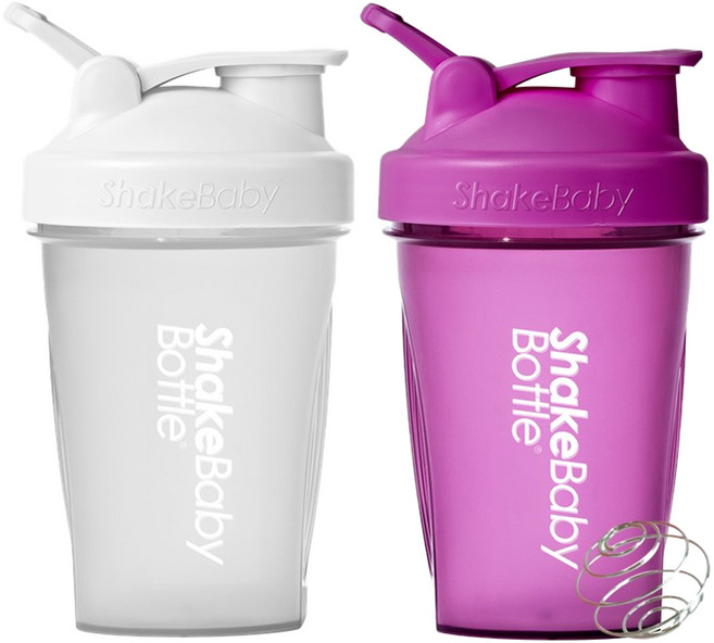 쉐이크베이비 보틀 쉐이커 2종 세트, 화이트 + 퍼플, 600ml, 2개