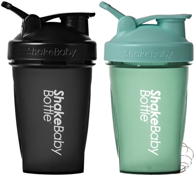 쉐이크베이비 보틀 쉐이커 2종 세트, 블랙 + 그린, 600ml, 2개