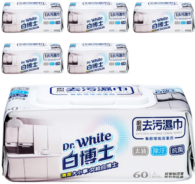 Dr.White 白博士 廚房去污濕巾, 60張, 6包