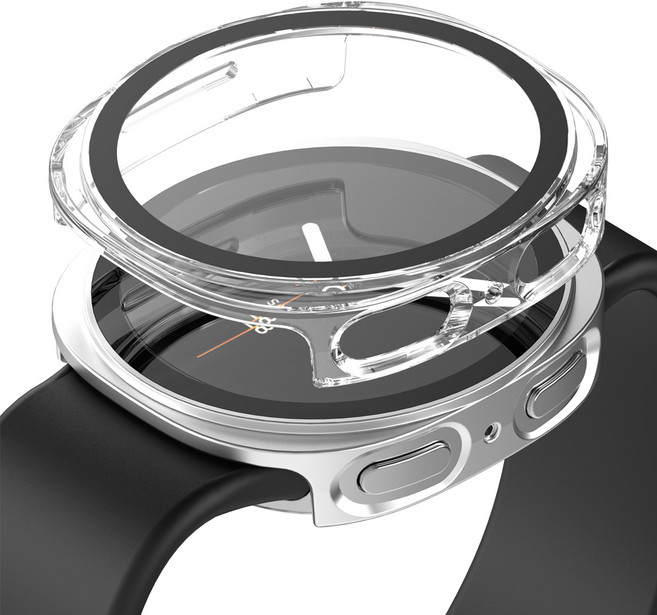 누아트 변색없는 풀커버 하드케이스, 실버 + 투명, 2개