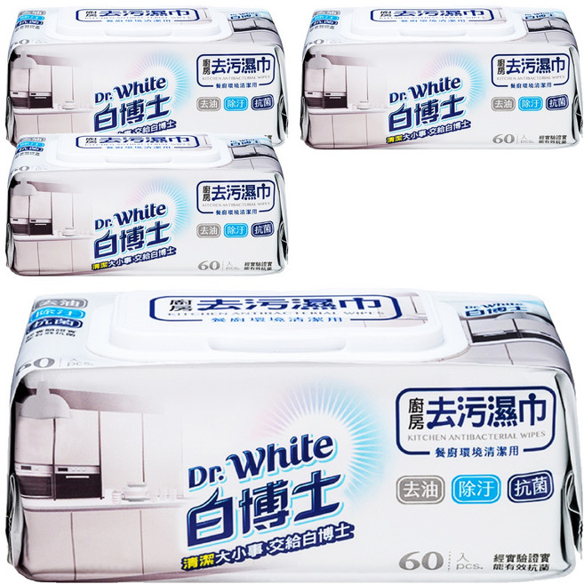 Dr.White 白博士 廚房去污濕巾, 60張, 4包