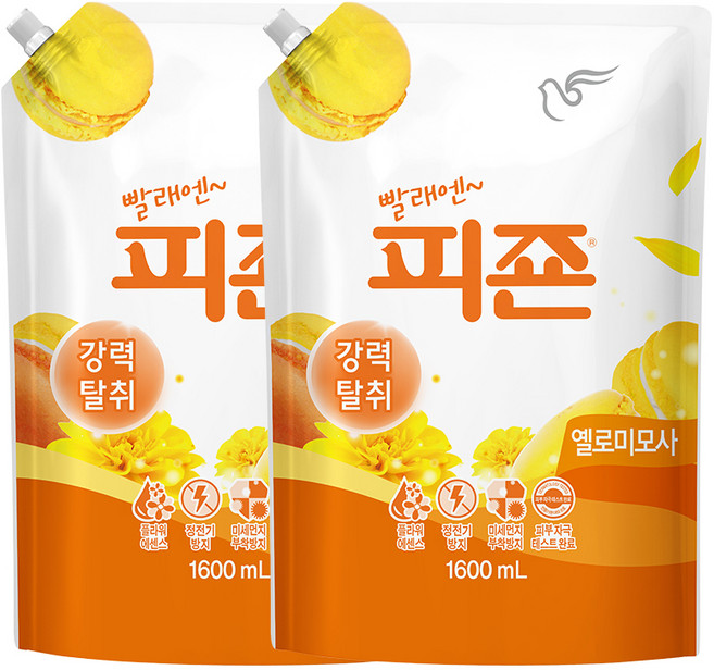 피죤 레귤러 섬유유연제 옐로미모사향 리필, 1.6L, 2개