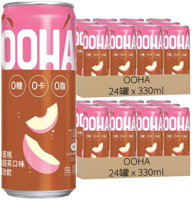 OOHA 氣泡飲 水蜜桃烏龍茶, 330ml, 48罐