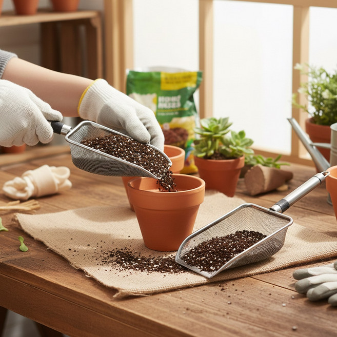 마샤투 메쉬 스텐 토양 원예용체 스텐 손잡이, 2개