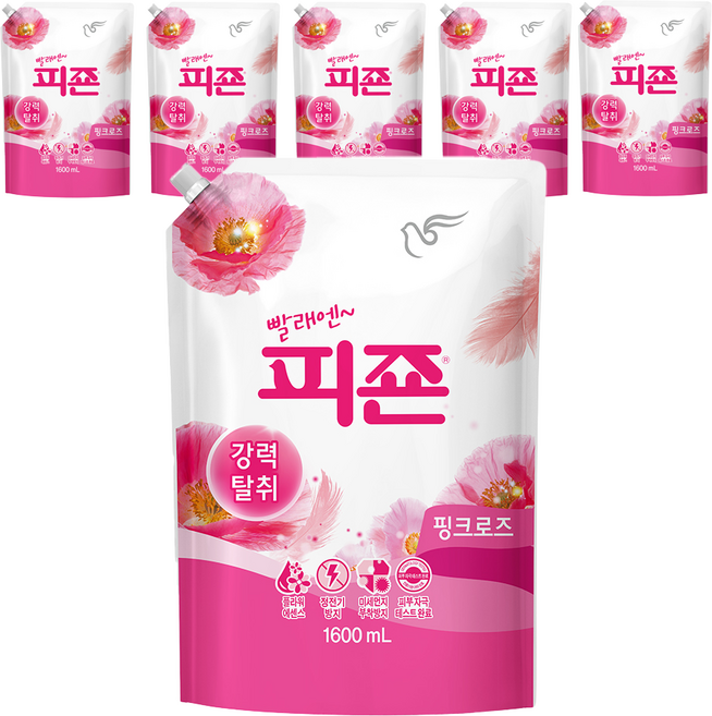 피죤 레귤러 섬유유연제 핑크로즈 리필, 1.6L, 6개