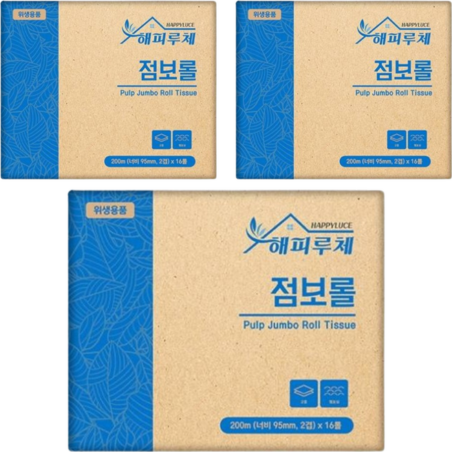 해피루체 2겹 점보롤, 200m, 16롤, 3개