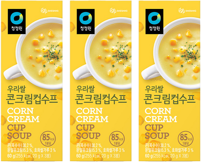청정원 우리쌀 콘크림 컵수프, 60g, 3개