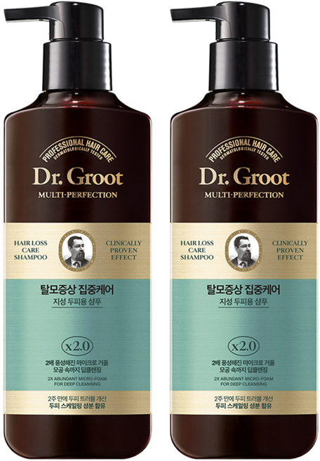닥터그루트 멀티퍼펙션 탈모케어 지성 두피용 샴푸, 400ml, 2개