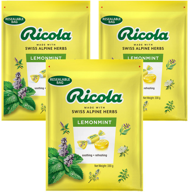 리콜라 스위스 허브 캔디 레몬민트, 330g, 3개