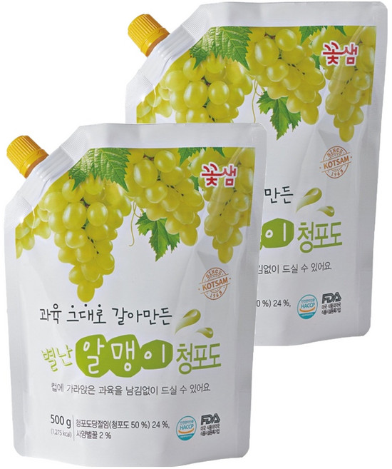 꽃샘 별난알맹이 청포도 음료베이스, 500g, 2개