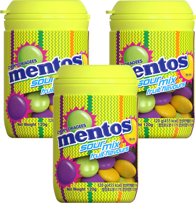 멘토스 사워믹스 바틀, 120g, 3개