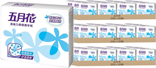 五月花 高吸力柔韌擦手紙, 100抽, 60包