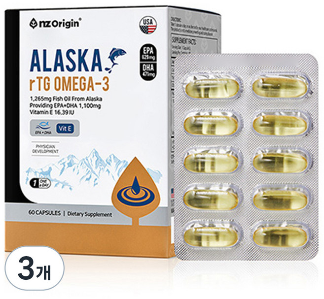 엔젯오리진 알래스카 알티지 오메가-3 72.9g, 60정, 3개