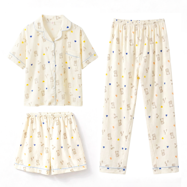 티앤쿠키 여성용 베어 하트 파자마 반팔 긴바지 반바지