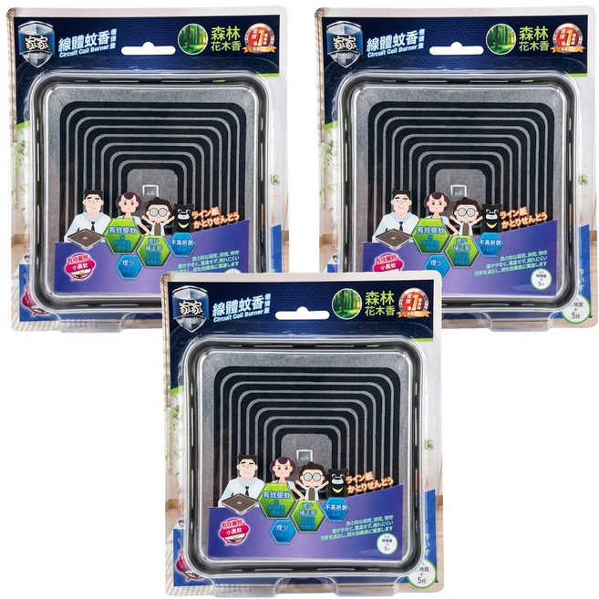 Family 家家 線體紙蚊香 5片+燃燒盤 森林花木香 4-5坪適用, 25g, 3組