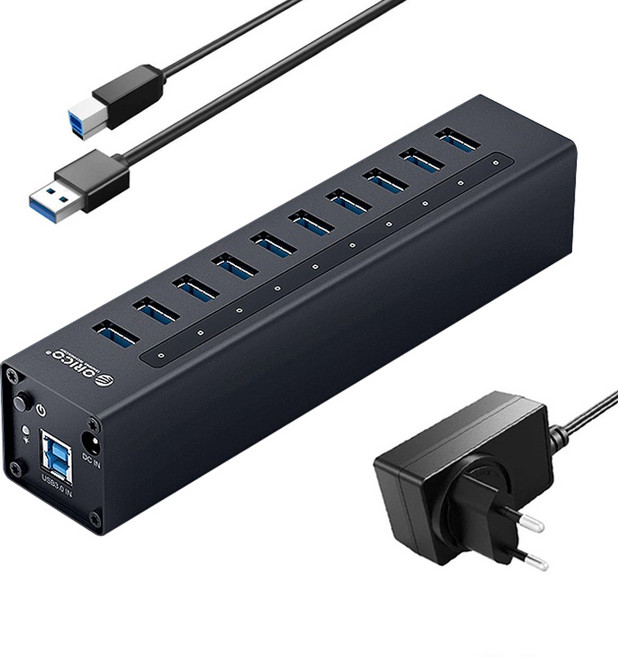 오리코 USB3.0 10포트 유전원 허브 A3H10, 블랙