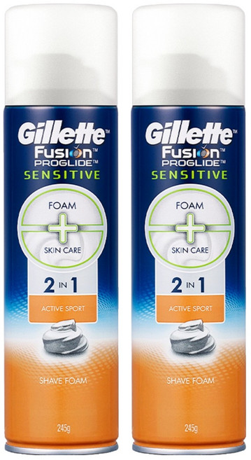 질레트 퓨전 프로글라이드 센서티브 2in1 액티브 스포츠 쉐이빙 폼, 245g, 2개