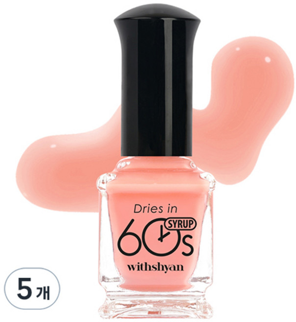 위드샨 60초 반투명 매니큐어, M004피치시럽, 9ml, 5개