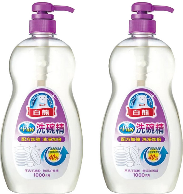 白熊 PLUS洗碗精 配方加強, 1kg, 2瓶
