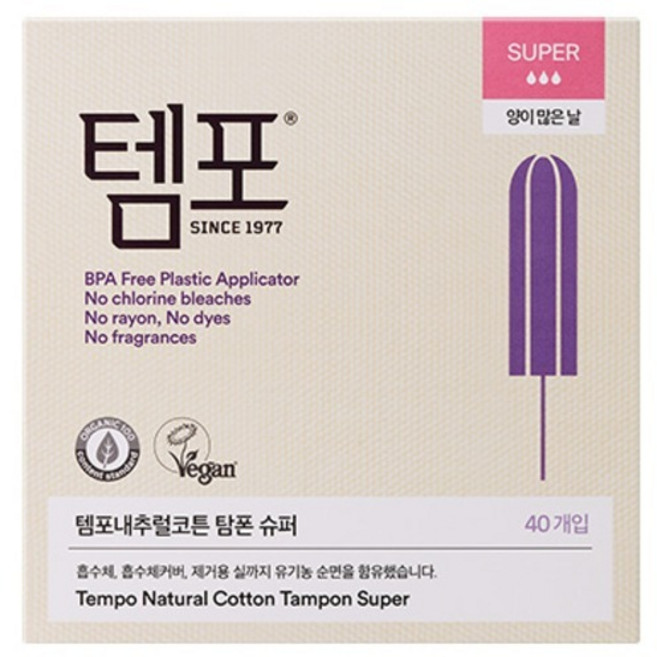 템포 내추럴코튼 탐폰, 슈퍼, 40개입, 1개