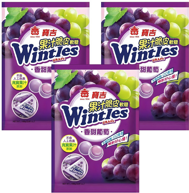 義美 果汁脆皮軟糖 葡萄, 108g, 3包