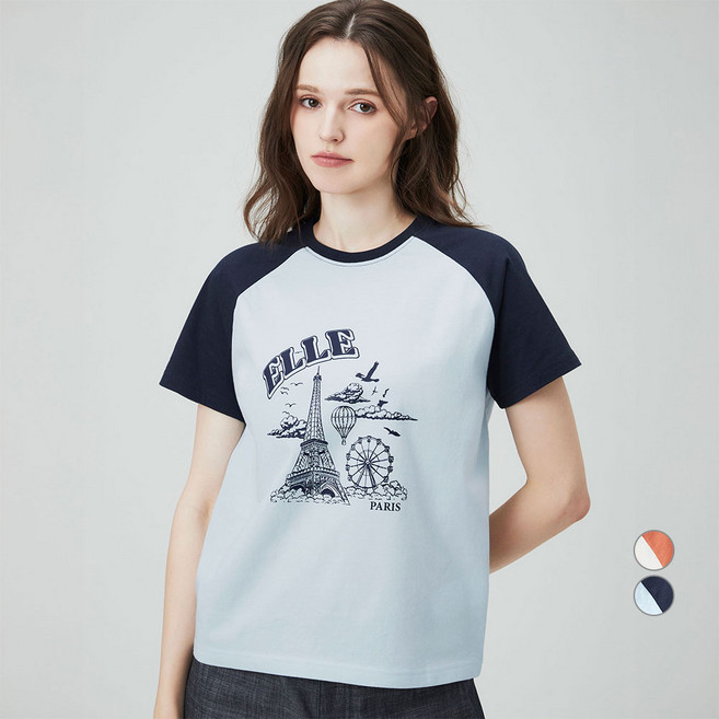 ELLEPARIS 여성용 Eiffel Tower 통기성 라글란 그래픽 반팔 티셔츠