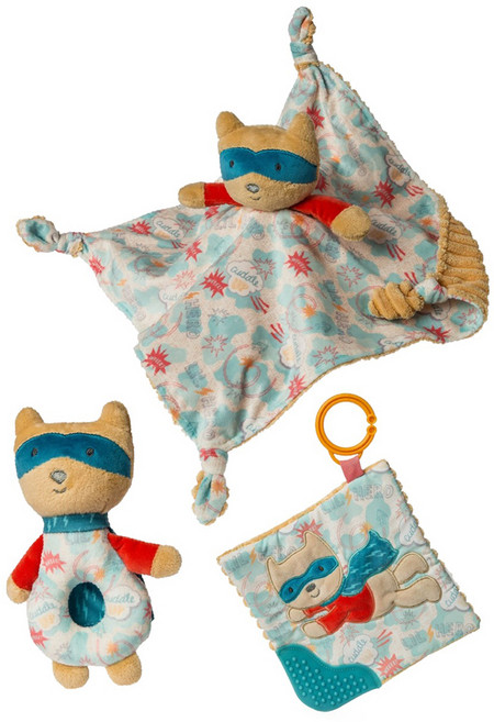 Mary Meyer 蜜兒 臻藏禮盒 柔軟安撫巾 手搖鈴 固齒多功能沙沙紙 可愛造型 通過CPSC認證 適用年齡0歲以上, 小英雄 多色