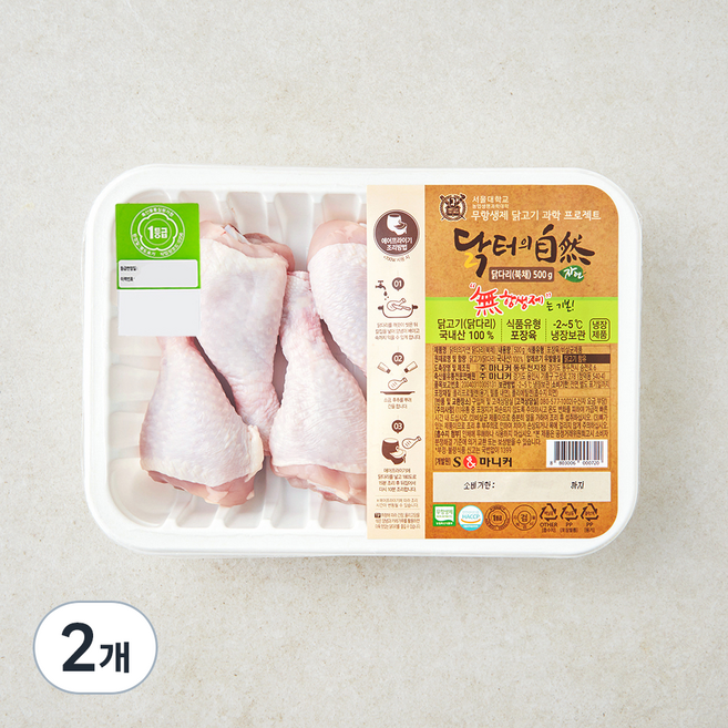 마니커 닭터의자연 무항생제 인증 1등급 닭다리 북채 (냉장), 500g, 2개