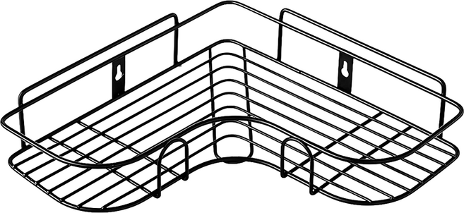 Winprice 免釘鑽黏貼式鐵製轉角置物架 - 黑色, 1組