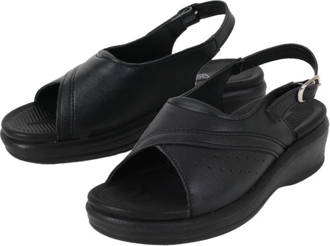 DODO partners 女士柔軟雙層氣墊厚底涼鞋, 黑色, 24cm~24.5cm