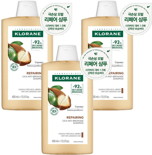 클로란 쿠푸아수버터 리페어링 극손상모 샴푸, 400ml, 3개