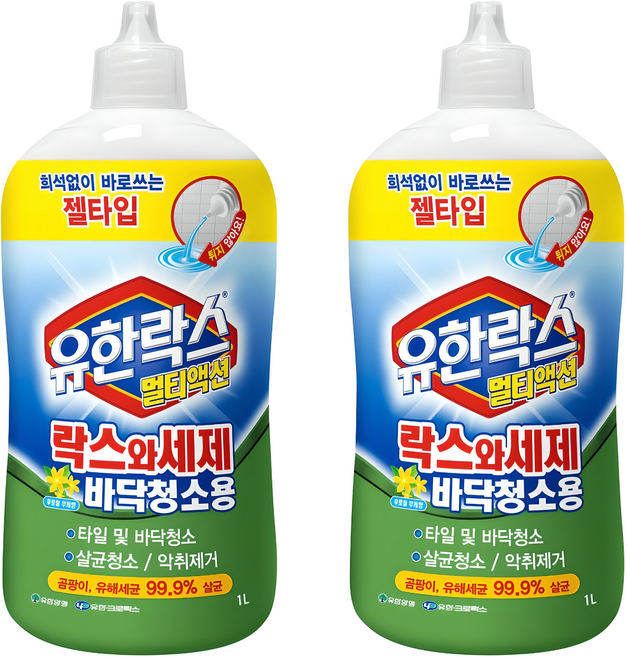 유한락스 락스와세제 바닥청소용, 1L, 2개