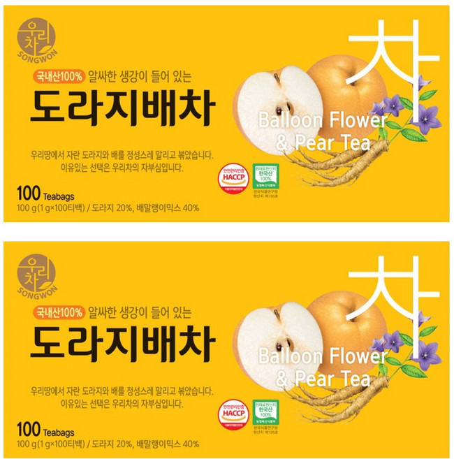 우리차 송원식품 도라지배차, 1g, 100개입, 2개