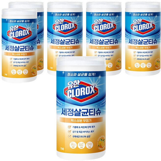크로락스 세정살균티슈 75매 시트러스블렌드, 6개