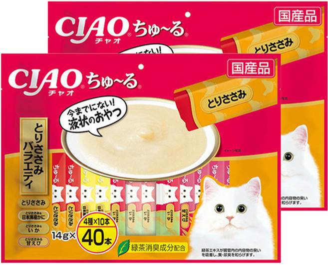INABA CIAO 啾嚕 肉泥 40入, 雞肉綜合口味, 560g, 2袋