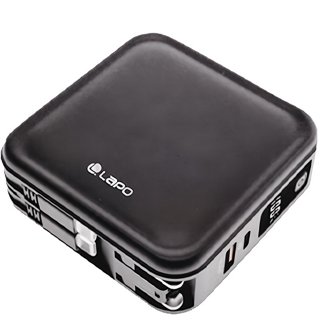 LaPO 自帶線 磁吸Apple Watch 超進化8合1雙孔輸出多功能無線充行動電源 10000mAh C TO C 原廠保固, 微墨藍, WT-08