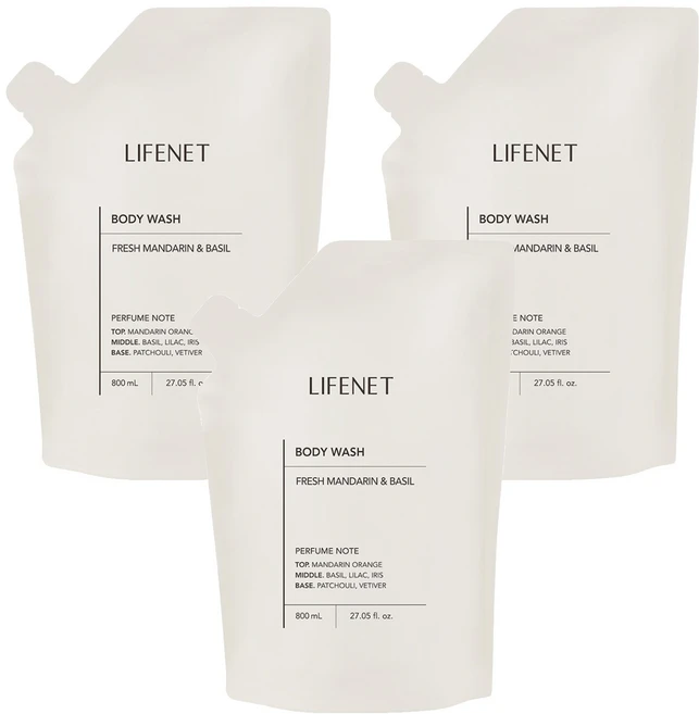 라이프넷 바디워시 프레쉬 만다린 앤 바질, 800ml, 3개 - 쿠팡