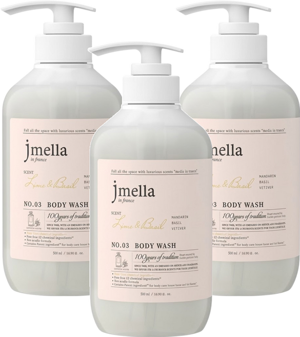jmella 法式漫舞香水沐浴乳 No.03 Lime & Basil, 500ml, 3瓶