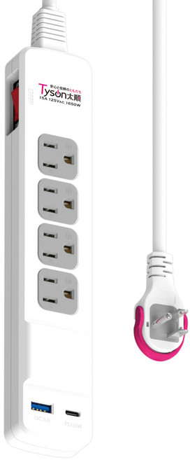Tyson 太順電業 USB延長線 4座20W智慧快充組 台灣製造, 1.2m, 白色, 1個