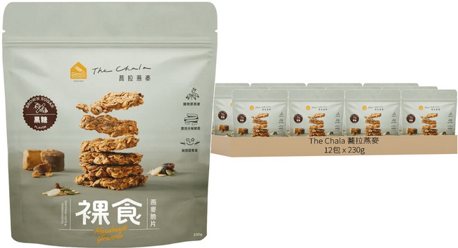 The Chala 蕎拉燕麥 裸食燕麥脆片 黑糖, 230g, 12包