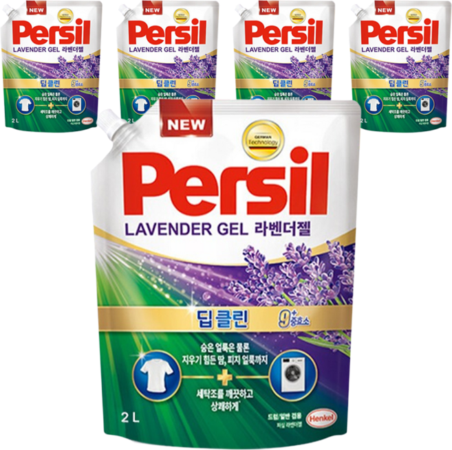 퍼실 딥클린 라벤더젤 9중효소 겸용 액상세제 리필, 2L, 5개