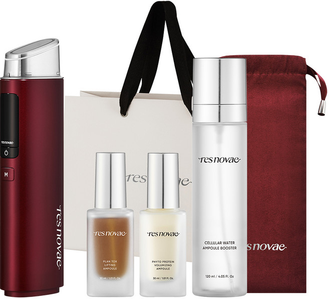 레스노베 코어 임팩트 피부마사지기 + 플랜 톡스 리프팅 앰플 30ml + 피토 프로틴 볼류마이징 앰플 30ml + 셀룰러 워터 앰플 부스터 120ml + 파우치 세트, CORE IMPACT, 다크 와인(피부마사지기), 와인(파우치)