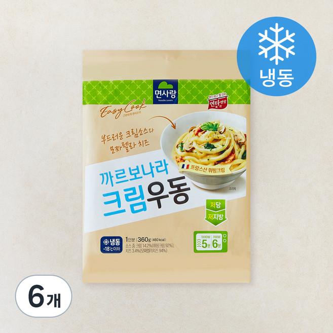 면사랑 까르보나라 크림우동 1인분 (냉동), 360g, 6개