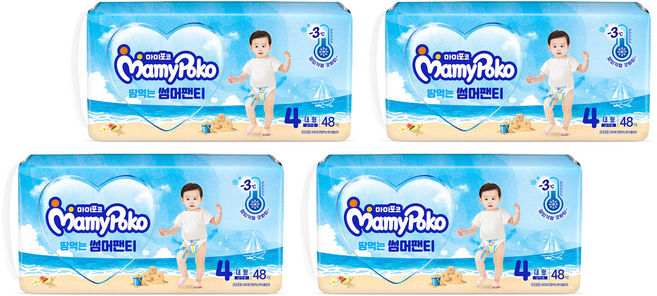 마미포코 땀먹는 썸머팬티 기저귀 남아용, 4단계, 192매