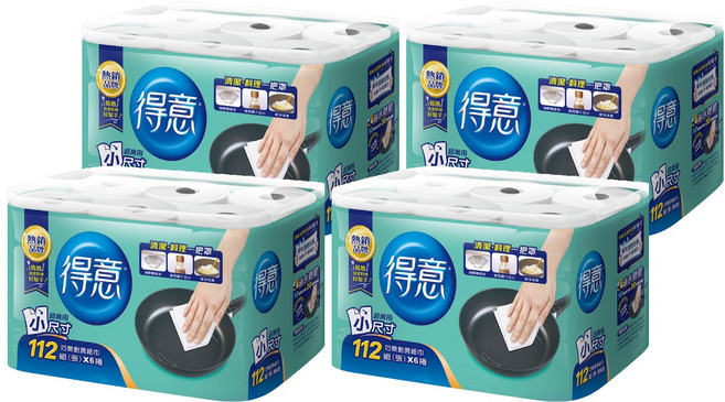 得意 金得意系列 巧撕廚房紙巾 112張, 6捲, 4袋