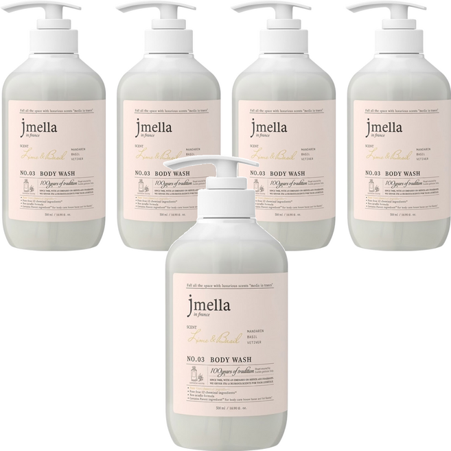 jmella 法式漫舞香水沐浴乳 No.03 Lime & Basil, 500ml, 5瓶