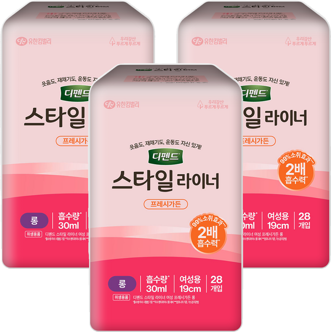 디펜드 여성용 요실금 스타일 라이너 프레시가든향, FREE(onesize), 28매입, 3개
