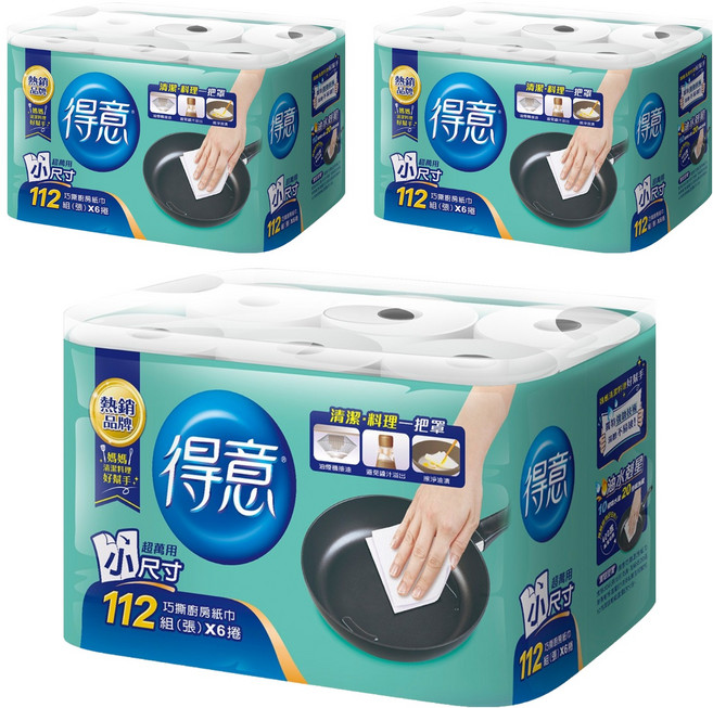 得意 金得意系列 巧撕廚房紙巾 112張, 6捲, 3袋